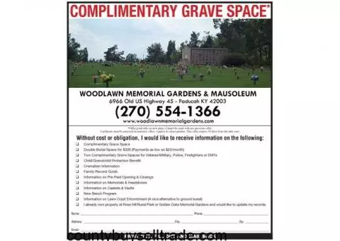Woodlawn Memorial Gardens & Mausoleum Complimentary Grave Space