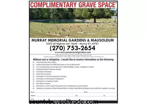 Murray Memorial Gardens & Mausoleum Complimentary Grave Space
