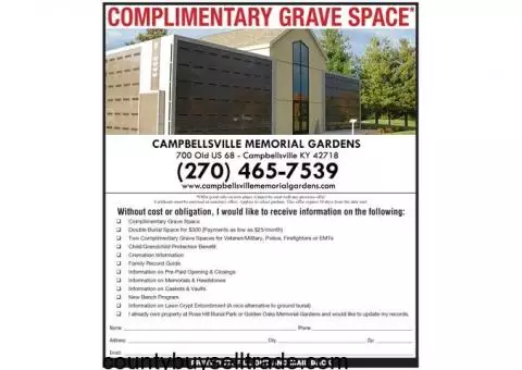 Campbellsville Memorial Gardens & Mausoleum Complimentary Grave Space