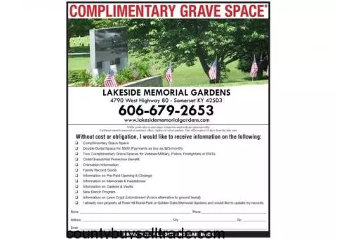 Lakeside Memorial Gardens & Mausoleum Complimentary Grave Space